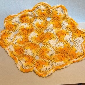 Vintage Handcrafted Yellow and White Crochet Doily set of 5